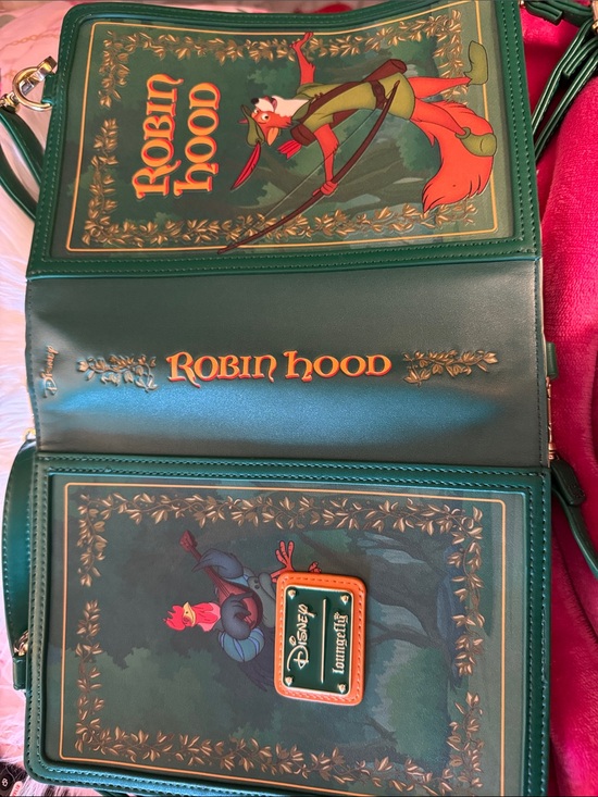 Loungefly Handbags - Loungefly Green Robin Hood Storybook Crossbody with Gold Accents